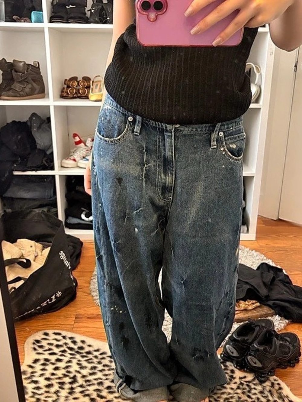 Vintage low rise asf paint splatter baggy jean